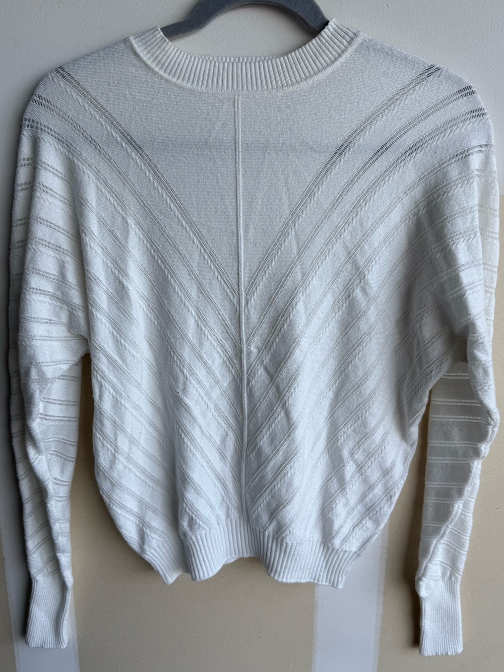 Women's White Chevron-Detail Crewneck Sweater